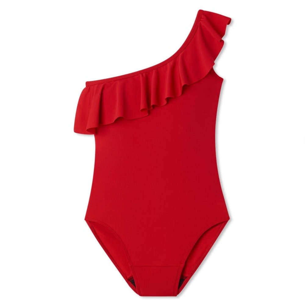 Ruby Love Period Swimwear Red One-Shoulder Ruffle One Piece Swimsuit NWOT Size S